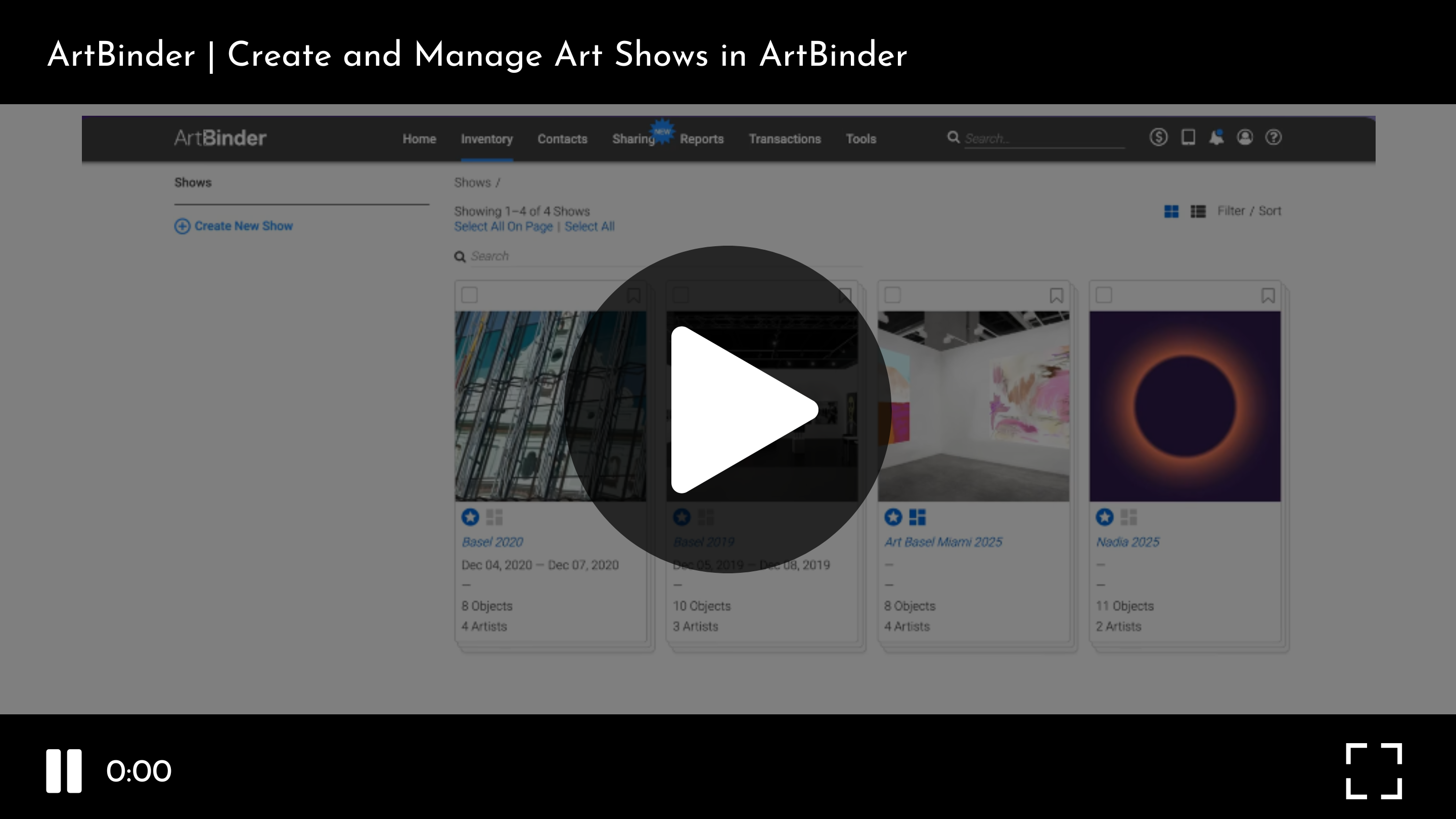 Hyperlinked preview image of a video tutorial for managing art fairs with ArtBinder